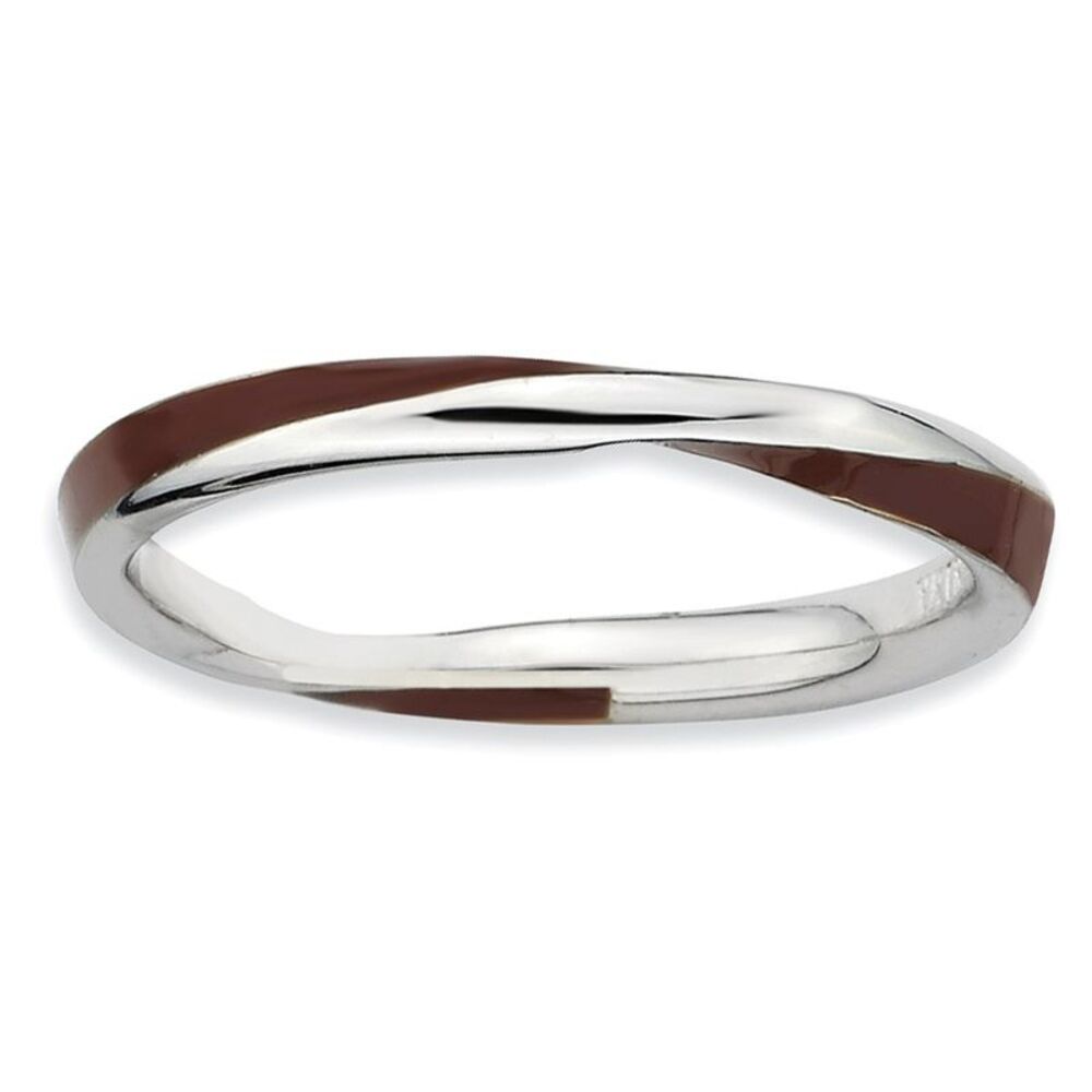 2.5mm Silver Twisted Brown Enameled Stackable Band Size 7